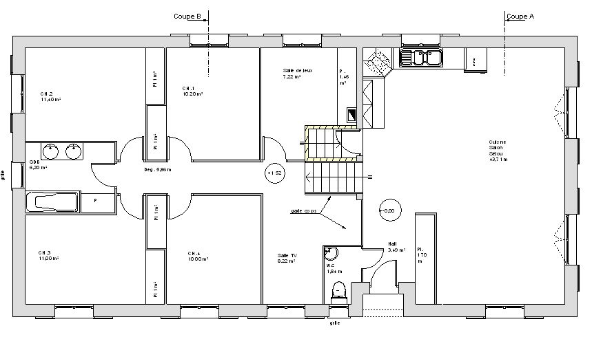 plan de maison 4 chambres avec sous sol
